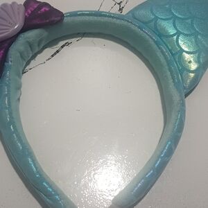 Handmade Iridescent Mermaid Ear Headband with Purple Shell Accent